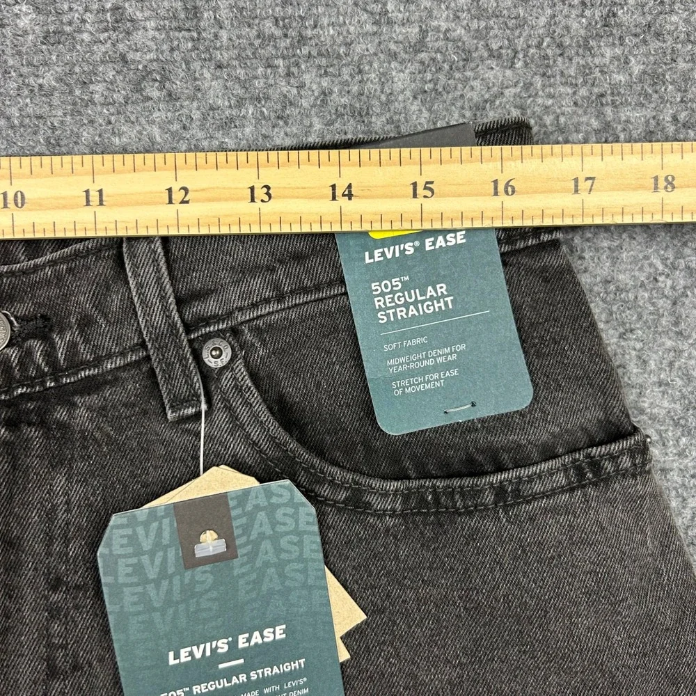 Levi's 505 Regular Straight Jeans Men 33x34 Washed Black Stretch Denim Pants